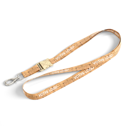 Lanyard ecologico in sughero con moschettone e clip sganciabile
