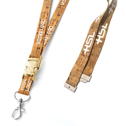 Lanyard ecologico in sughero con clip sganciabile e chiusura di sicurezza
